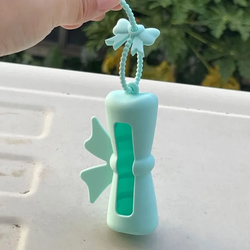 New Bow Candy Peanut Shape Silicone Lipstick Cover Keychains Solid Color Lipstick Storage Bag Light Weight Lip Balm Holder