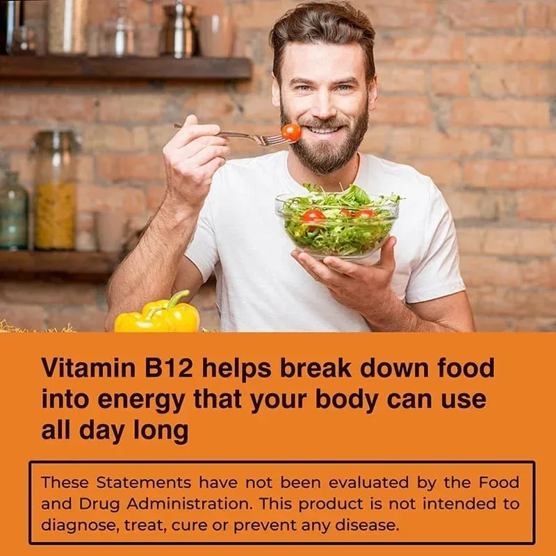Vitamin B12 1000mcg - Benefits Brain & Heart Function Memory Learning Helps Boost Natural Energy