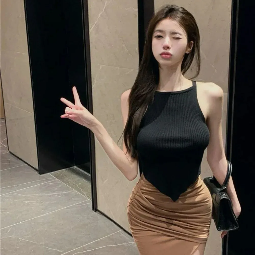 New Summer Sexy Sweet Cool Sling Temperament Slim Short Top Spice Girl Casual Sleeveless Top Street