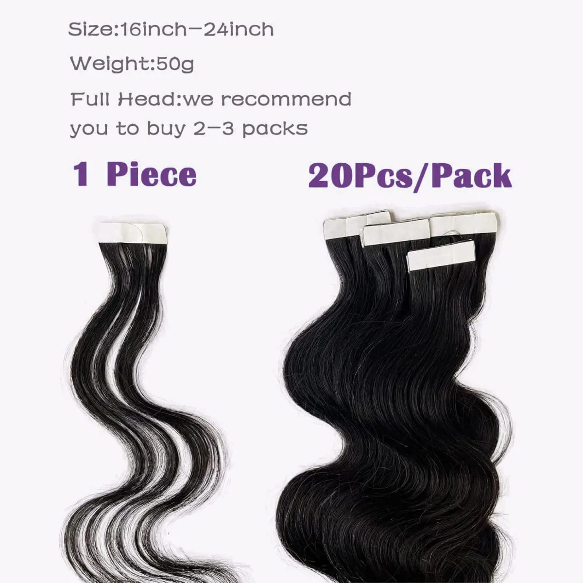 Tape Ins Body Wave Natural Black Human Hair Wavy Tape In Extensions Brazilian Remy Hair Tape In Human Hair Extension 20 40 60Pcs — image 6