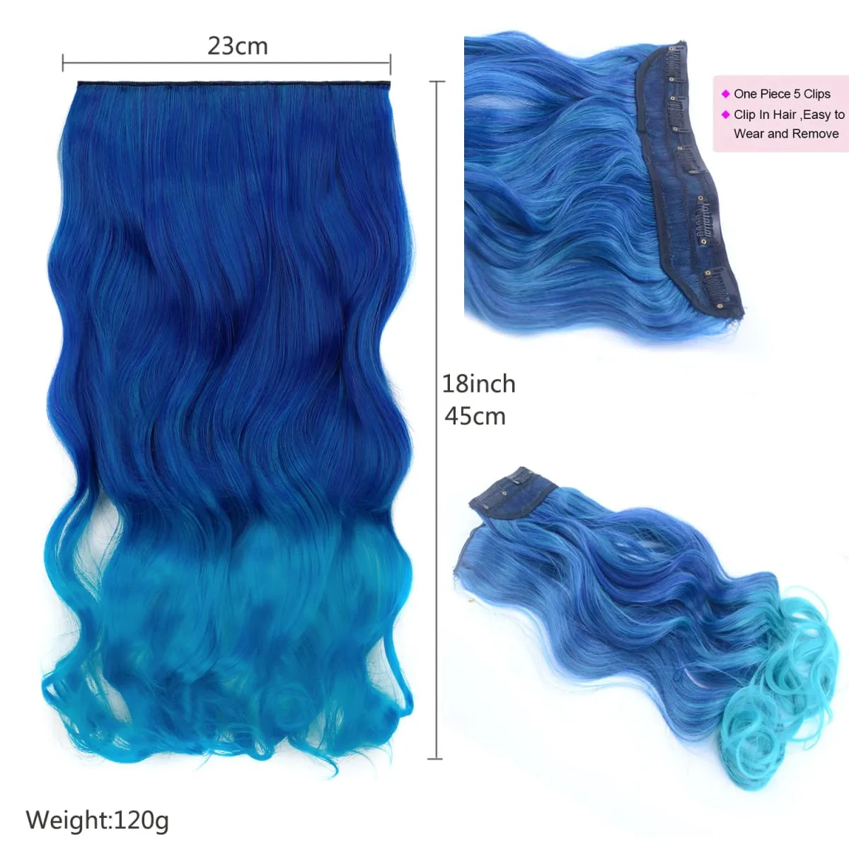 Jeedou One Piece 5 Clips Wavy Ombre Clip In Hair Extensions Long Water Wave Συνθετικά Σγουρά Μαλλιά Κομμάτι Rainbow Χρωματιστά Μαλλιά — image 2