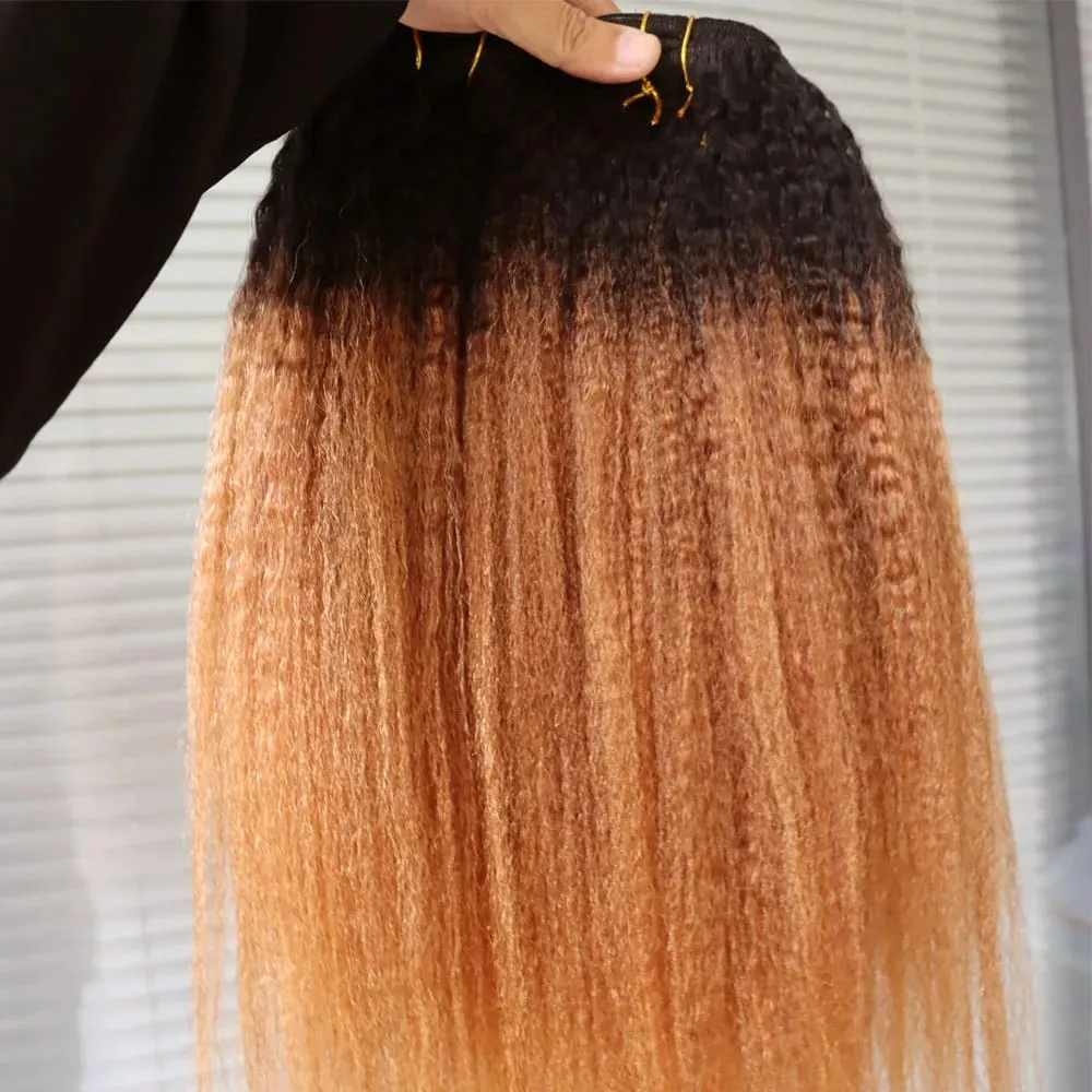 Ombre Two Tone 1B 30 Kinky Straight Human Hair Clip In Extensions Coarse Yaki Virgin Remy Indian Hair Clips In Hair — image 5