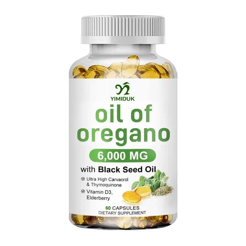 Oregano Oil + With Black Seed Oil & Elderberry + Vitamin D3 Supports Antioxidant & Skin Health Antibacterial & Immune System