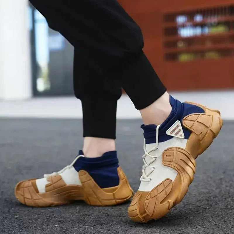 New men's shoes with thick sole lightweight knitted socks casual shoes youth fashion color blocked sports shoes