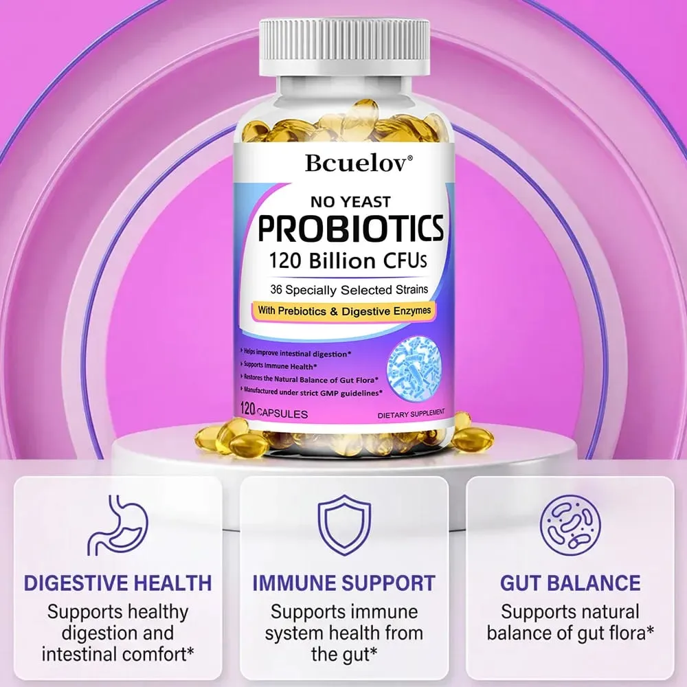 Probióticos 120 mil millones de UFC con prebióticos y enzimas digestivas Apoya la digestión Flora intestinal Alivio de la hinchazón y salud inmune — image 4