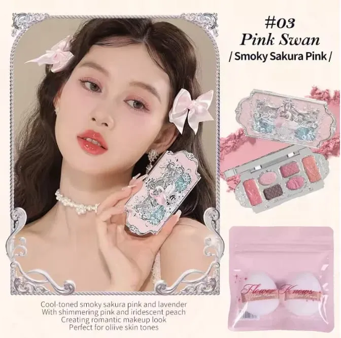 Flower Knows Bunny Garden Collection 6-Color Makeup Eyeshadow Contour Palette Eye Brush Puff Set Eye Glitter Korean Makeup Kit — image 10