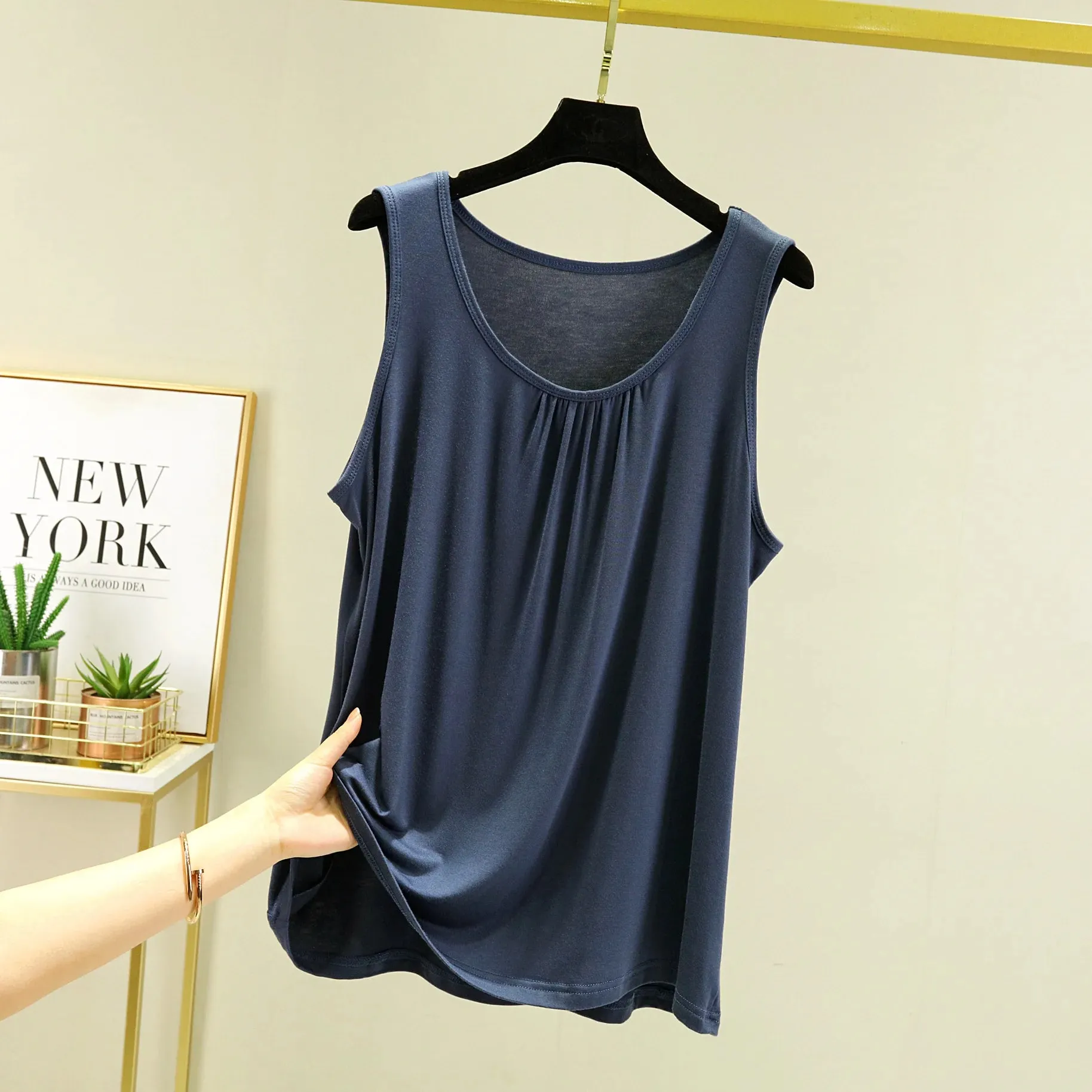 Summer Tank Tops Plus size O-neck Modal Pleated Camis wear inside Tee Tops sleeveless Casual Loose Top All match