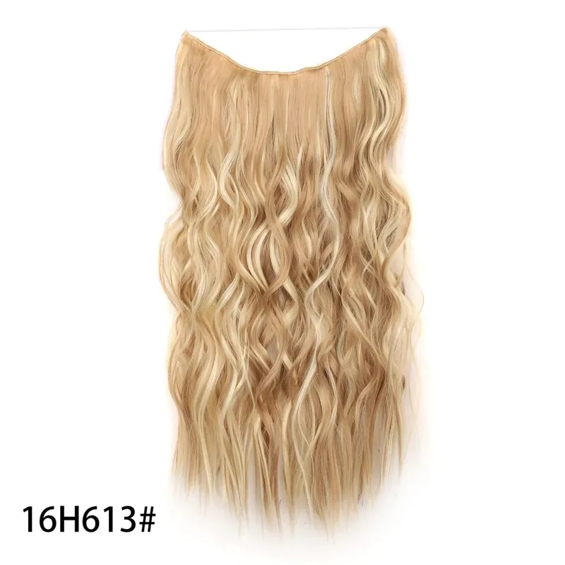 Synthetic Invisible Wire Hair Extensions Long 4 Clips In Wave Curly Hairpiece For Women 20Inch Secret Fish Line Hair Extensions — image 16
