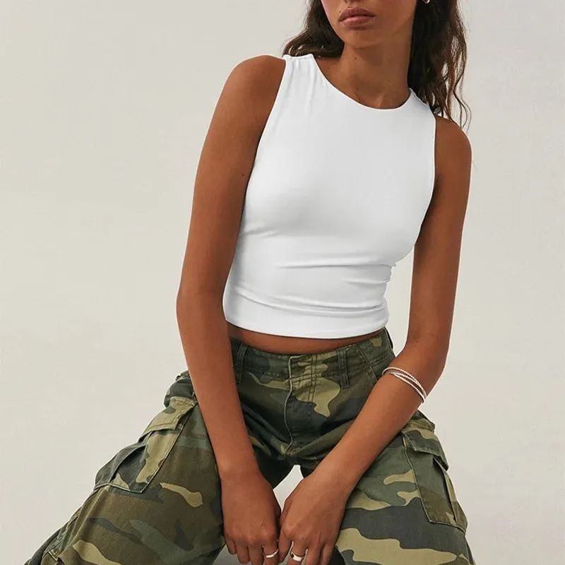 Sleeveless tight bottom shirt round neck I-shaped solid color top casual vest — image 6