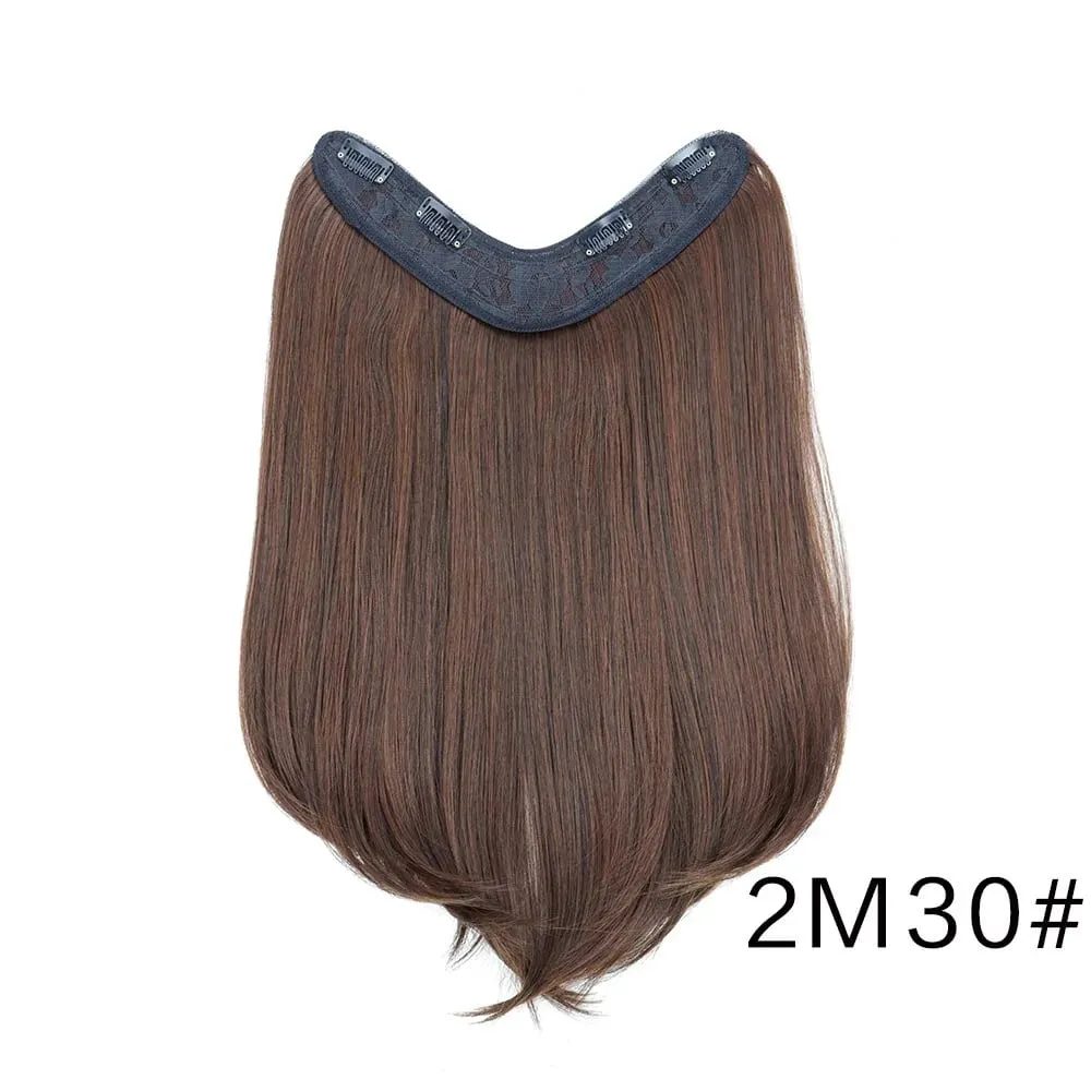 18Inch Synthetic V Long Curly Inner Buckle Hair Extension Black Brown Hairpiece Wig for Women