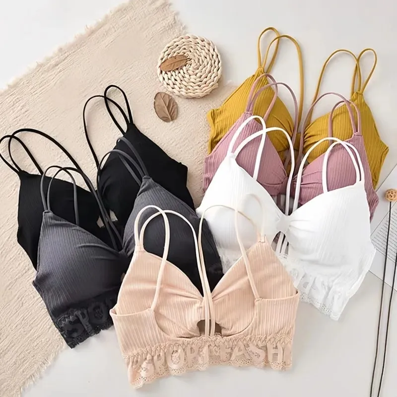 U Back Tank Top Women Crop Top Wireless Underwear Backless Double Straps Bra Sexy Lingerie Solid Color Padded Camisole — image 3