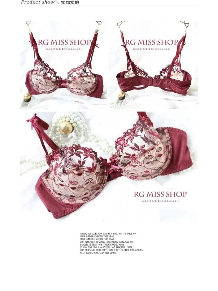 Sexy Ultra-Thin Red Lace Bra Set | Plus Size Minimizer Full Bust Underwear| Zodiac Year Women's Lingerie|Slimming Push-Up Design — image 3