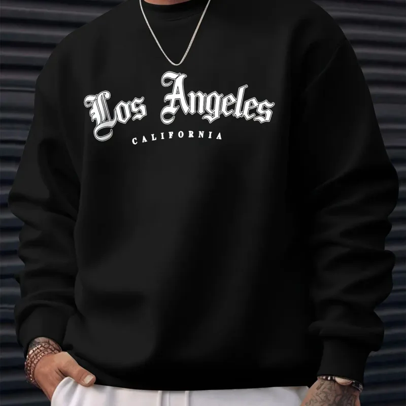 Moletom masculino outono e inverno quente casual solto clássico perda anjos estampa manga comprida gola redonda versátil