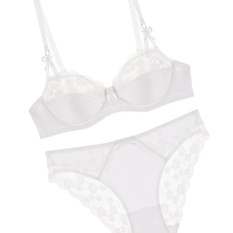 Set reggiseno in pizzo francese sottile a mezza tazza da donna Minimizer per busto grande Push Up Supporto laterale anti-cedimento Comfort Set intimo quotidiano sexy — image 1