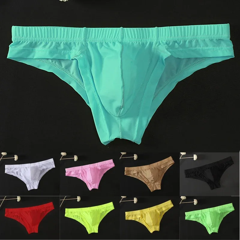 Hot Men's Sexy Ice Silk Skinny Briefs Comfy Breathable Low-Waist Underwear Men Ice Silk Breathable Low-waist Underwear — image 2