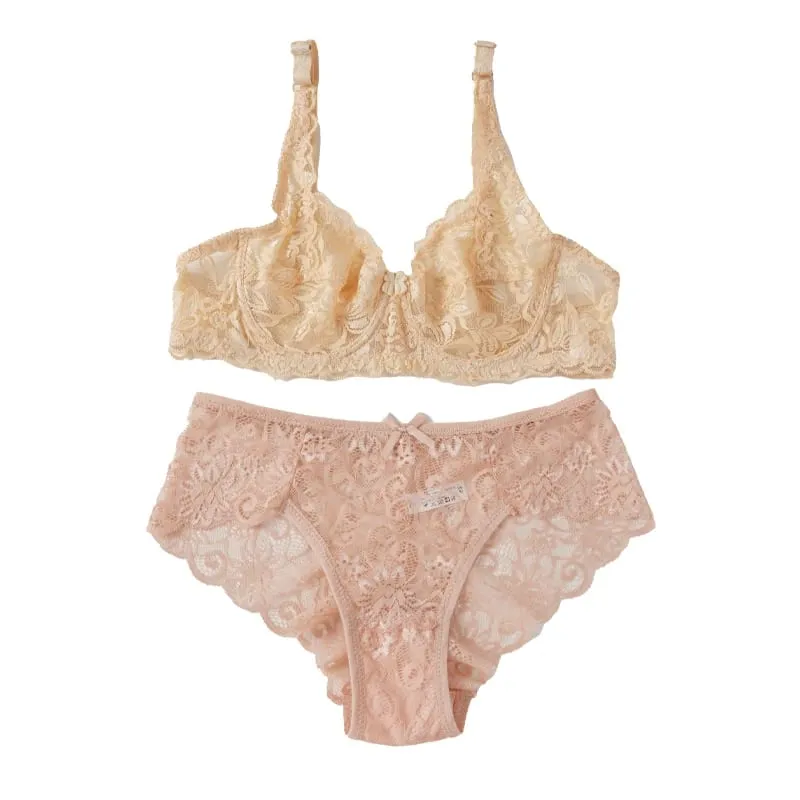 Ensemble de soutien-gorge Sexy en dentelle pour femmes, Push Up, sans coussinet, respirant, à armatures, culotte fine et solide, sous-vêtements, Lingerie exquise pour tous les jours — image 11