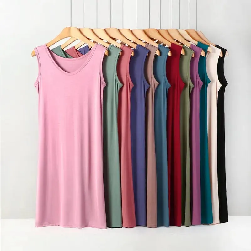 Summer Modal Sleeveless Dress Solid color Tank dress Large size 8XL Mid-Length Bottoming Cami dresses All match — image 2