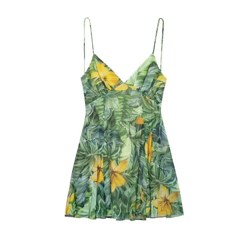 ETJ 2025 Summer New collection Women's vacation Style printed silk mesh sexy V-neck halter short Dress Hot Girl Dress — image 8