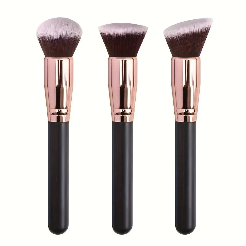 Ensemble de pinceaux de maquillage professionnels, 3 pièces, avec pinceaux pour fond de teint, Blush et fard à paupières, poils en Nylon souple, Portable, adapté aux voyages
