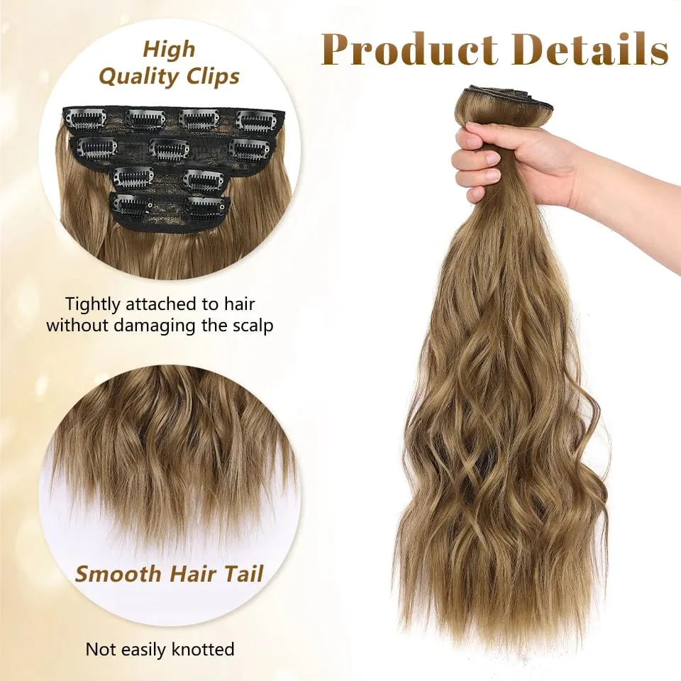 Clip in Synthetic Hair Extensions Long Wavy 4PCS Thick Hairpieces Black Fiber Natural Hair Extensions 20 Inch for Women Girls — image 4