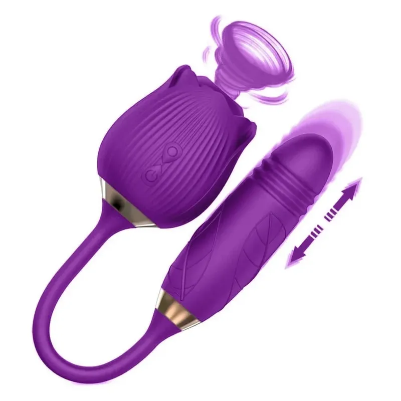 Rose 3v1 Sucker Vibrator pro ženy Teleskopický stimulátor klitorisu Dildo Olizování vagíny Masturbátor Sexuální hračky pro ženy — image 9