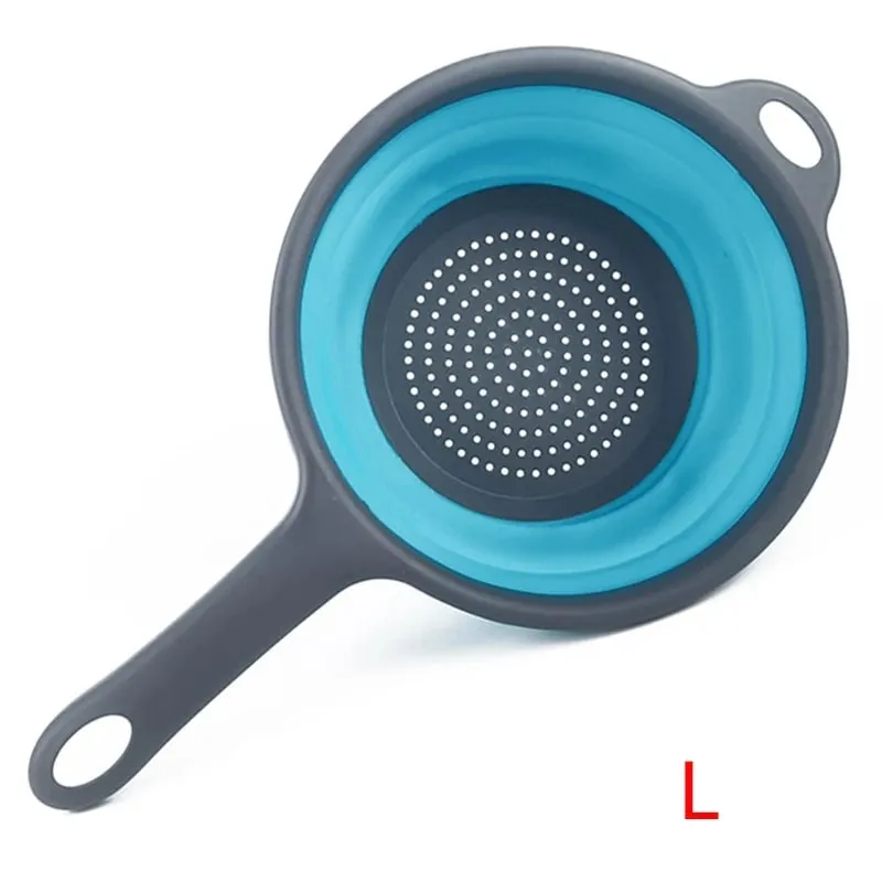 Silicone Collapsible Colander with Handle Kitchen Folding Strainer Colander for Draining Pasta Vegetable Fruit JT111