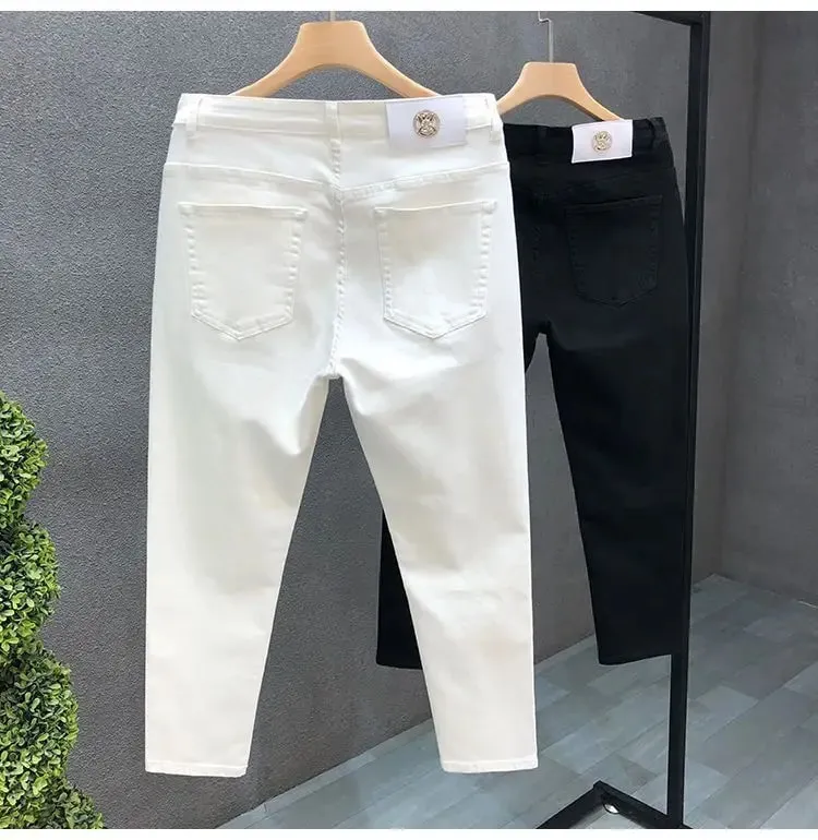 High-Quality Korean Street Men's Slim Jeans for Spring and Autumn with Denim Fabric and Casual Solid White Black Punk Trousers — image 9