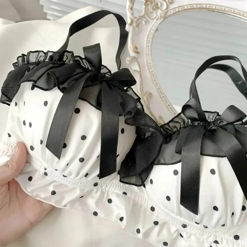Women's Cute Bow & Polka Dot Bra Set - No Wire Push Up for Petite Chest Comfort Lace Underwear Set (2-Piece) — image 6