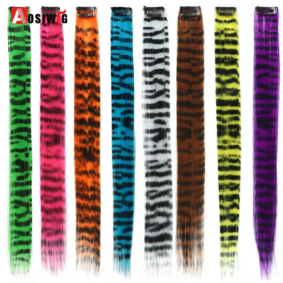 Feather Hair Extensions Purple Red Grey Synthetic Clip In Hair Feather Colorful False Hair Extension Mixed Color Straight Hair — image 6