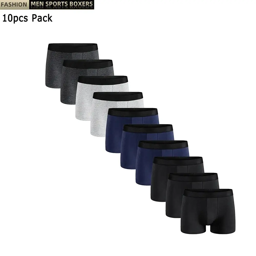 10Pcs Pack Men Panties Solid Color Underwear Male Brand Boxer And Underpants For Homme Luxury Set Shorts Box Slip Kit — image 7