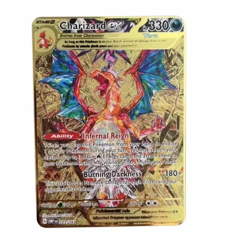 Kad Pokemon Vmax Logam Surat Pokémon Pikachu Gx Mewtwo Charizard Vstar Permainan Anime Mainan Besi Emas Kad Bermain Hadiah Kanak-kanak — image 1