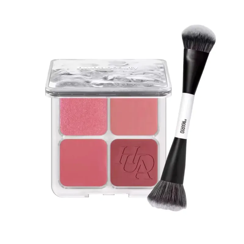 4-in-1 Glow Blush and Mario Brush Set Blush Filter Flush Eye Check Blush Palette Matte Shimmer Long Lasting Women Daily Cosmetic