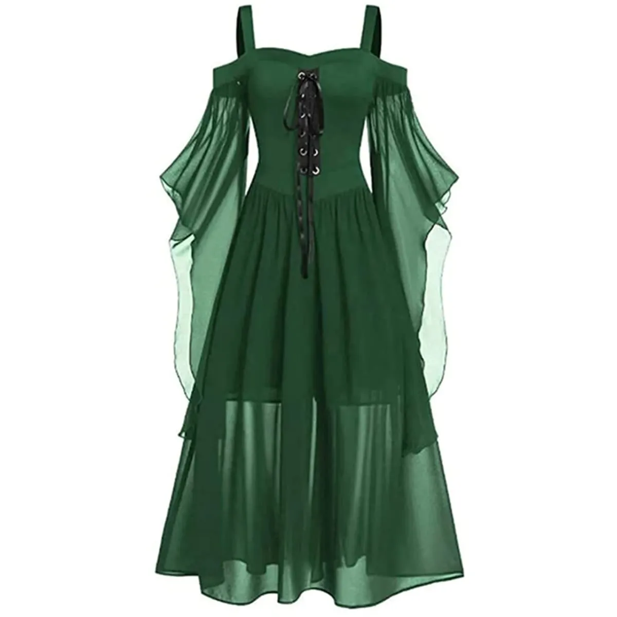 Women Vintage Gothic Off Shoulder Lace-up Medieval Dress Halloween Witch Cosplay Costumes Carnival Party Suspender Straps Dress
