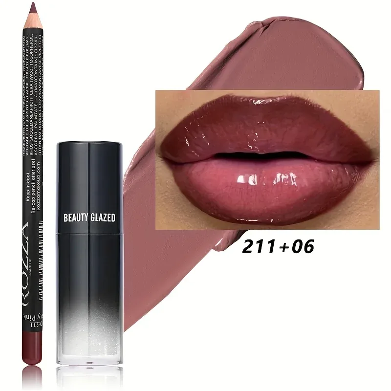 2pcs/Set Smooth Lip Liner+Lip Oil Set Lip Combo Waterproof Lip Liner Makeup Long-Lasting Moisturizing Lip Makeup Lip Plump