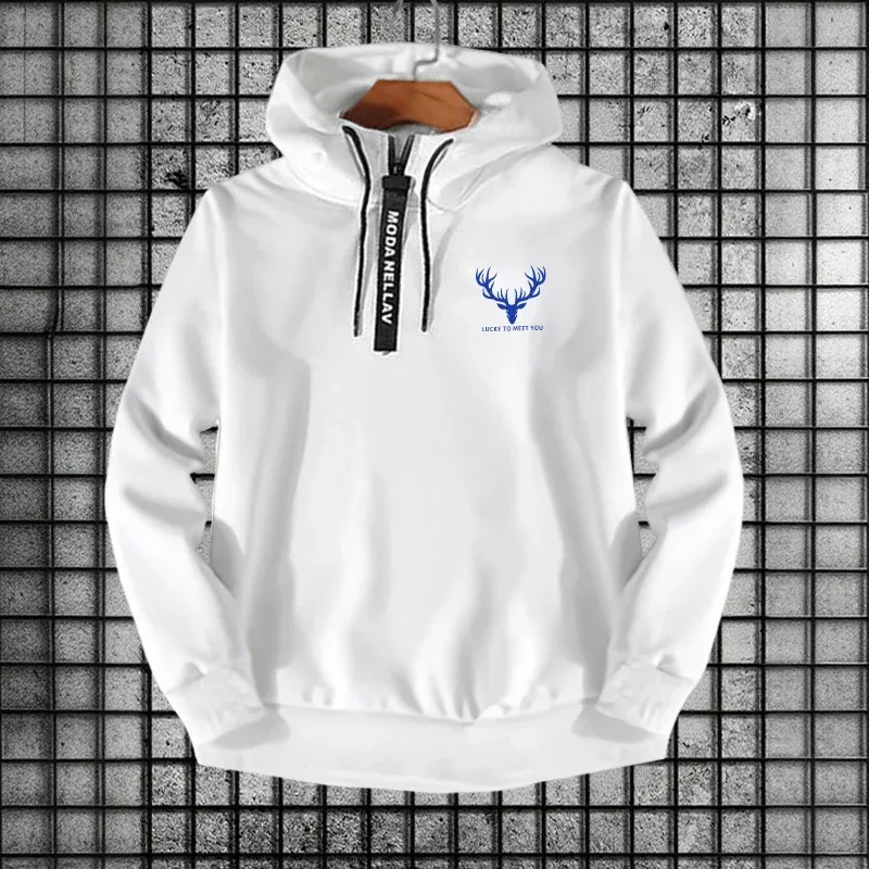 Autumn Winter Daily Casual Sports Pullover 2026 New Arrival Men's Half Zipper Hoodie Urban Fashion Hooded Long Sleeve Sweatshirt