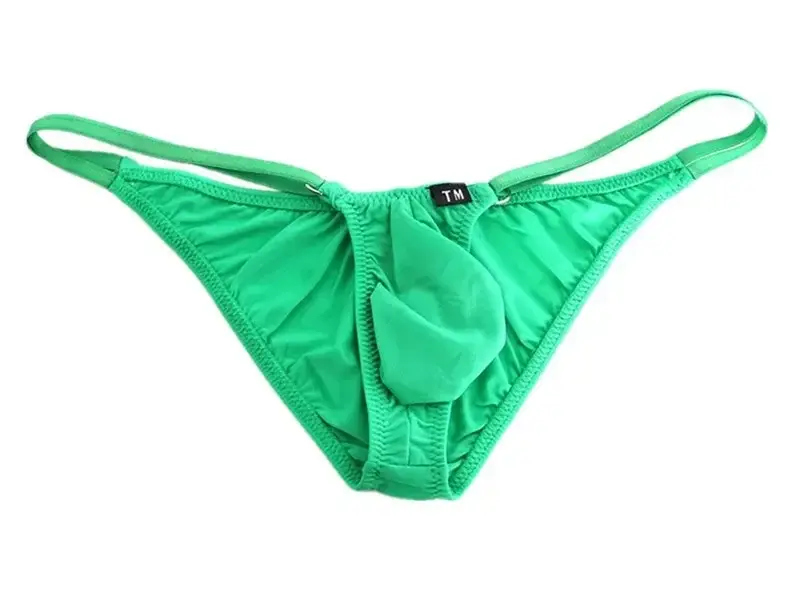 Men Adjustable Metal O-Ring Double Thin Strap Bikini Briefs Low Rise Silky Ice Silk 3D U Convex Pouch Sexy Male Underwear