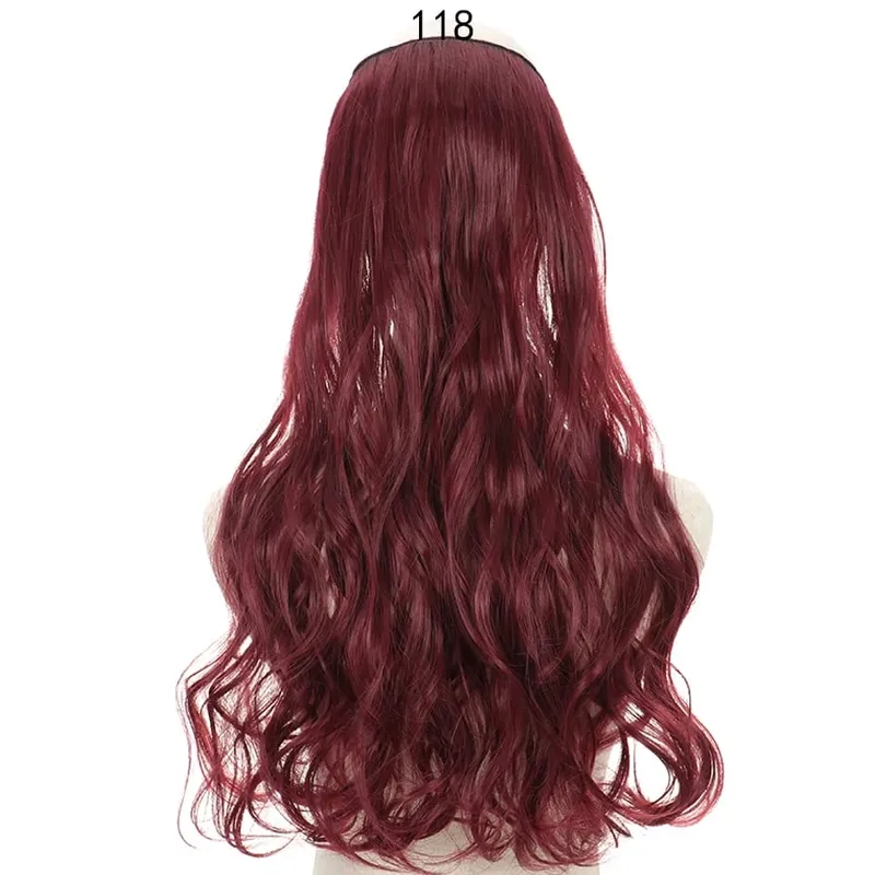 Long No Clips Invisible Wire Hair Extensions 16 22 32" Synthetic Wavy Black Brown One Piece Hairpiece Hair Extension