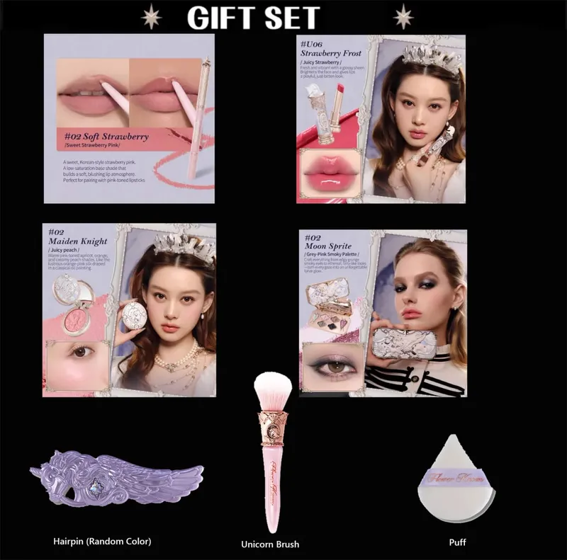 Flower Know Makeup Set Little Angel Collection Make Up Gift Box Eye Shadow Blush Matte Lipstick Highlighter Full Kit All In One