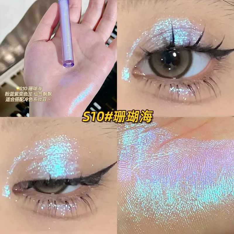 Maquillage pour les yeux caméléon à paillettes, fard à paupières multicolore scintillant, bâton Duochrome brillant, surligneur chromé, stylo cosmétique lumineux de fête — image 5