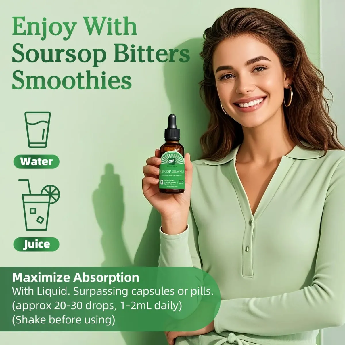 Natural Soursop Graviola Extract Drop Support Immunity and Digestive Health Detox & Cleansing Gluten-Free SUGAR FREE