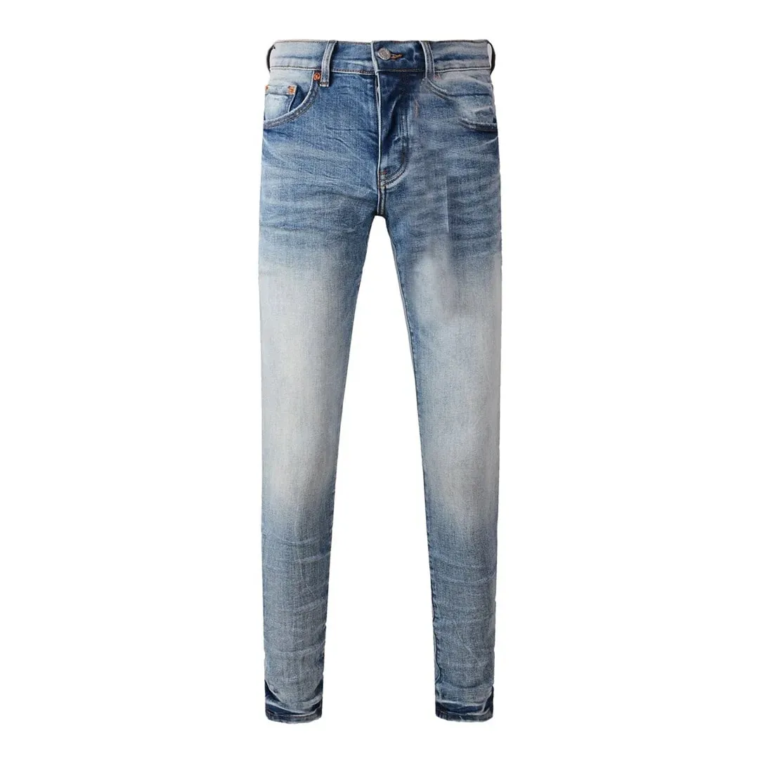 High Street Men's Jeans American Distressed Dark Black Coated Blank Stretch Skinny Button Fly Ripped Pants Trousers — image 15