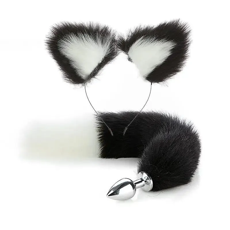 40cm Fox Tail anální kolík plyšové kočičí uši Čelenky Set anální kolík do ocasu Erotické Cosplay Sexuální hračky Ženy Anální masturbace