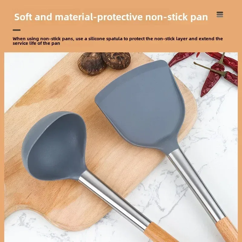 Silicone kitchen utensils silicone spatula wooden handle silicone spatula silicone soup spoon leak spatula non-stick pan — image 4