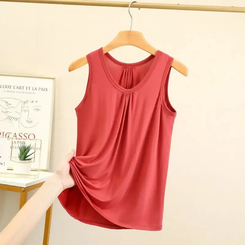 Large size Tank Tops Loose Folds Summer women Modal sleeveless Tshirts Solid color Homewear Top Bottoming Vest XL to 6XL