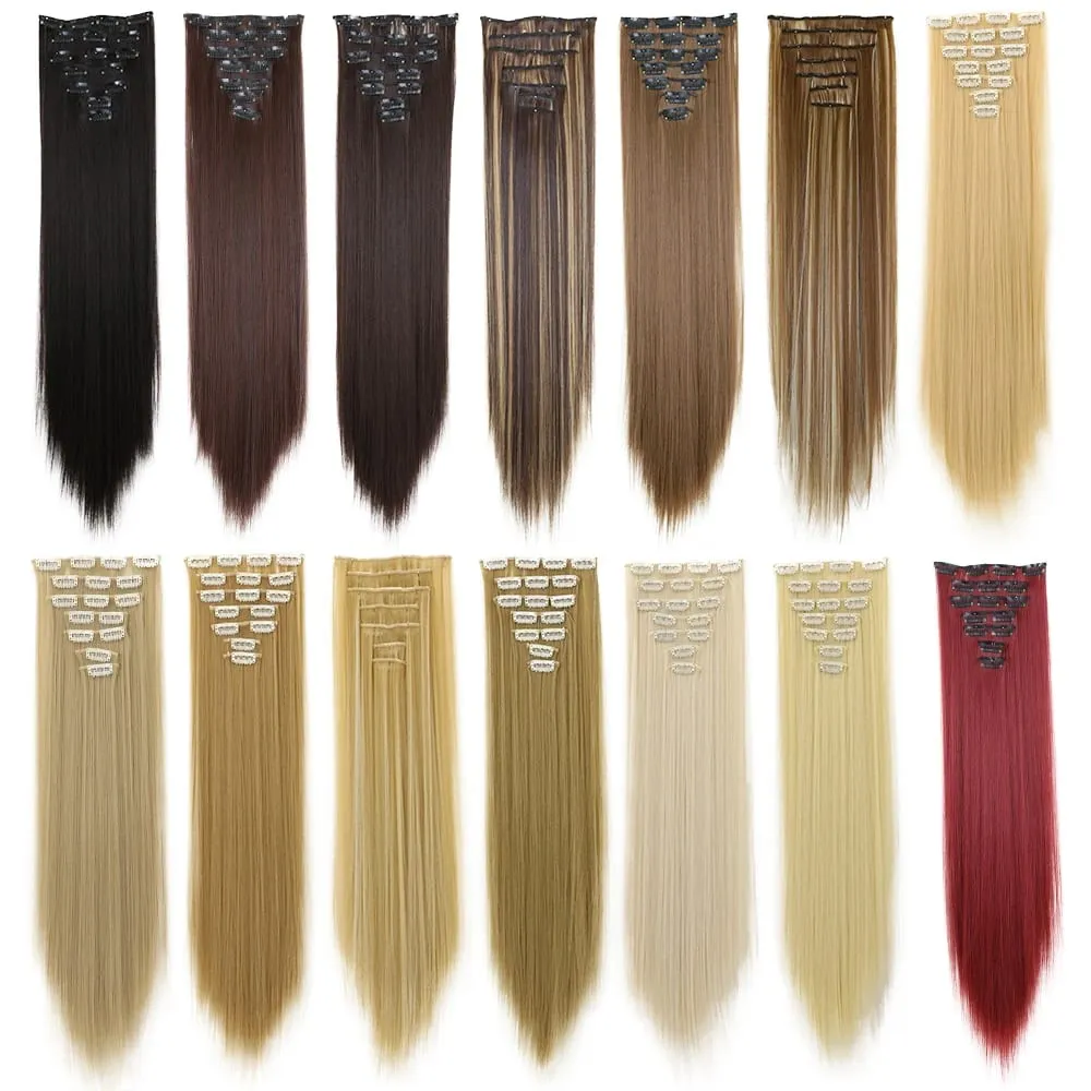 7Clips Long Straight Synthetic Clip On Hair Extensions Cheveux Clip Naturel High Temperature Fiber Black Brown Hairpiece — image 5