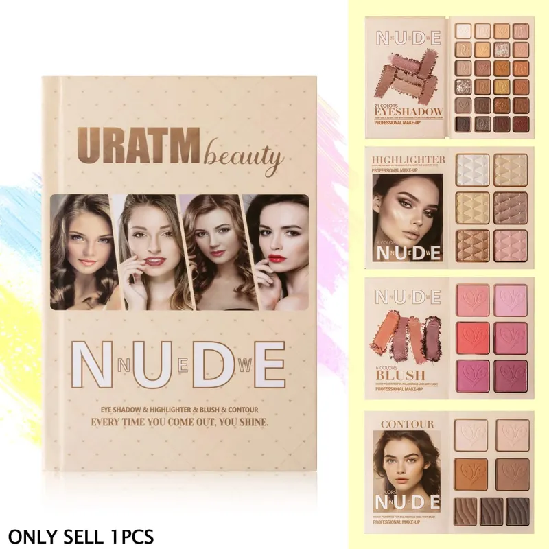 Multi‑Page All‑In‑One Nude Makeup Book Kit Eyeshadow Blush Highlighter & Contour Powder Palette
