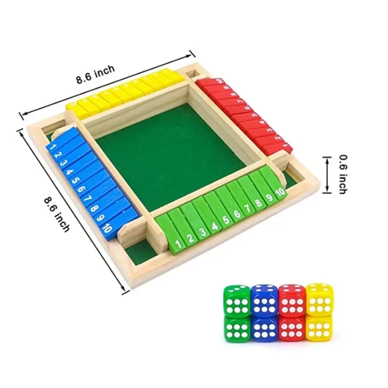 Deluxe Four Sided 10 Numbers Shut The Box Board Game Set Toy Dice Party Club Drinking Games for Adults Families — image 5