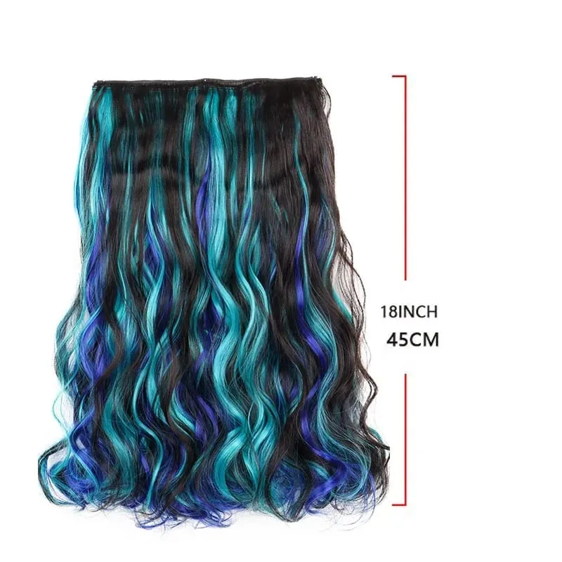 Synthetic 5Clip in Hair Curly Extension 18 Inch Curly Black Mix Blue Highlights Thick Hairpieces Fiber Hair for Women — image 3