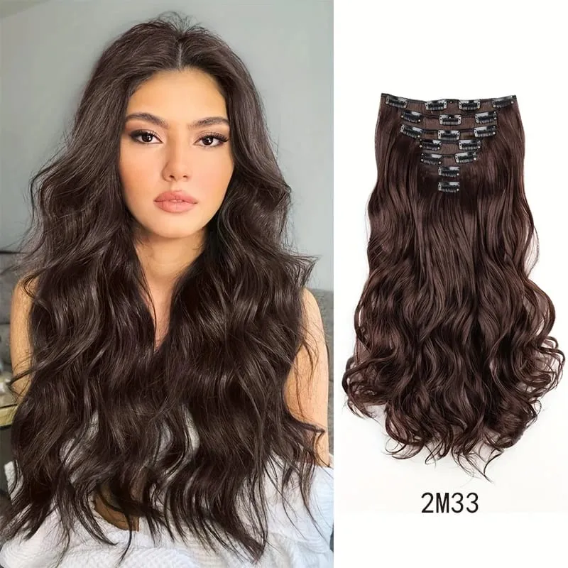 18Inch Synthetic Extension 16 Clips Blonde Hair Natural Long Wavy 7Pcs/Set Heat Resistant Fiber Hairpiece Black Brown Hairstyle — image 11