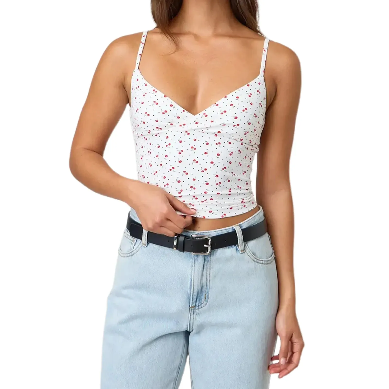 Y2k Clothes Women's Summer Cropped Cami Tops Sleeveless Open Back V Neck Solid Color Slim Fit Tank Tops — image 15